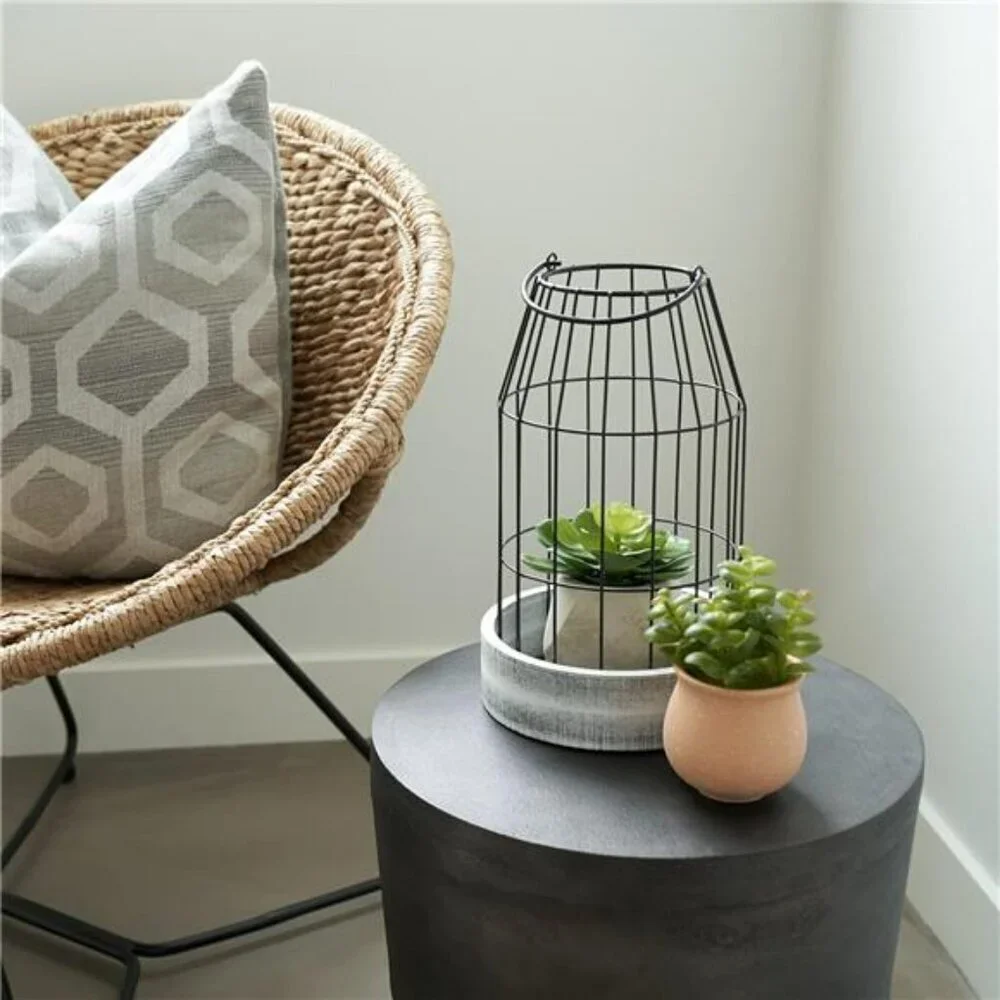 Rustic Farmhouse Lanterns Set of 2 White Metal Candle Holders Home